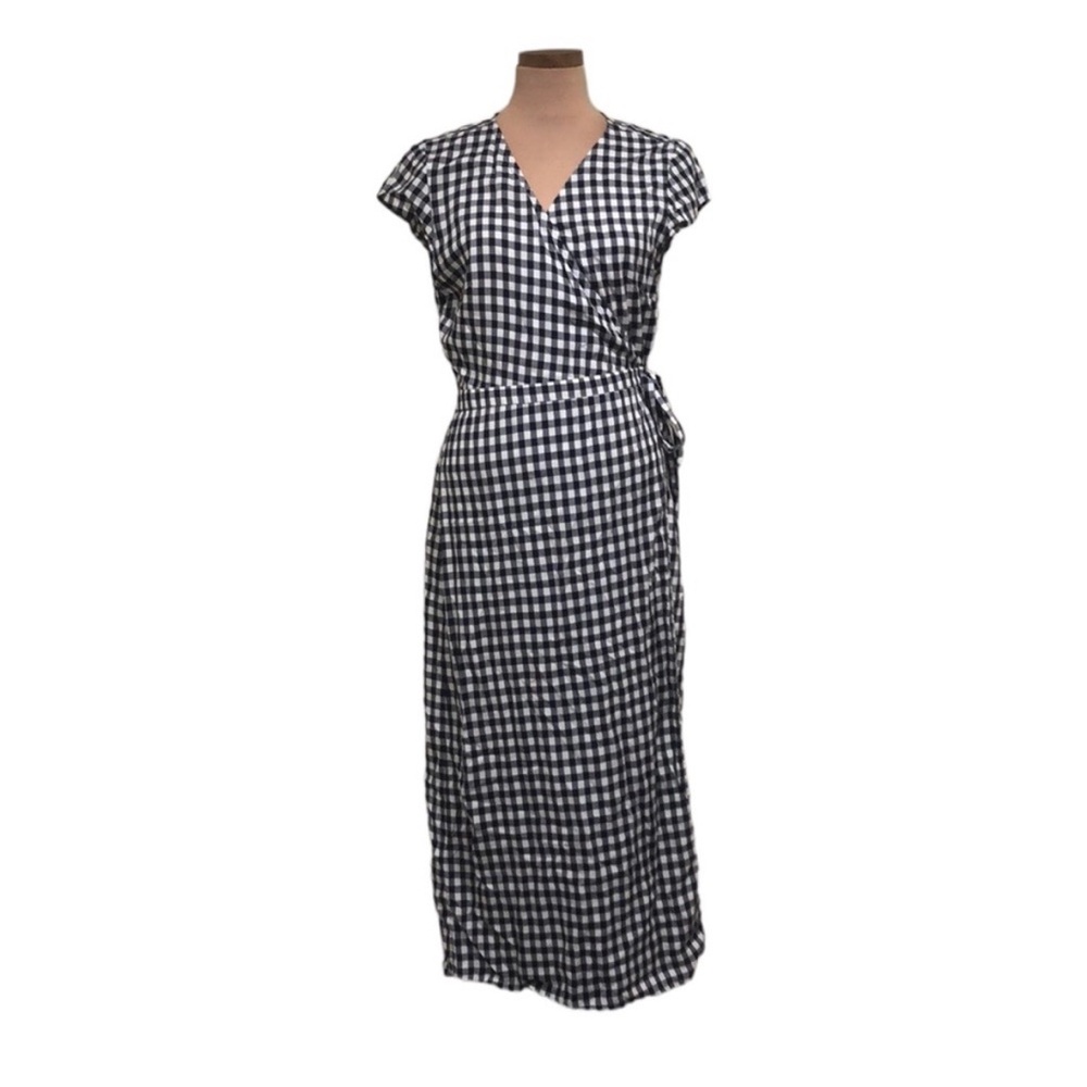 J. Crew Black & White Gingham Wrap Maxi Dress